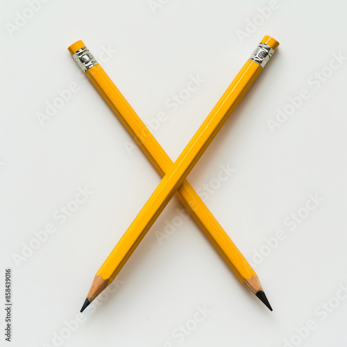 Crossed Yellow Pencils on White Background