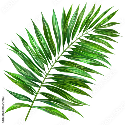 High-resolution image of a vibrant green palm leaf. Perfect for nature-themed designs, backgrounds, and tropical projects.