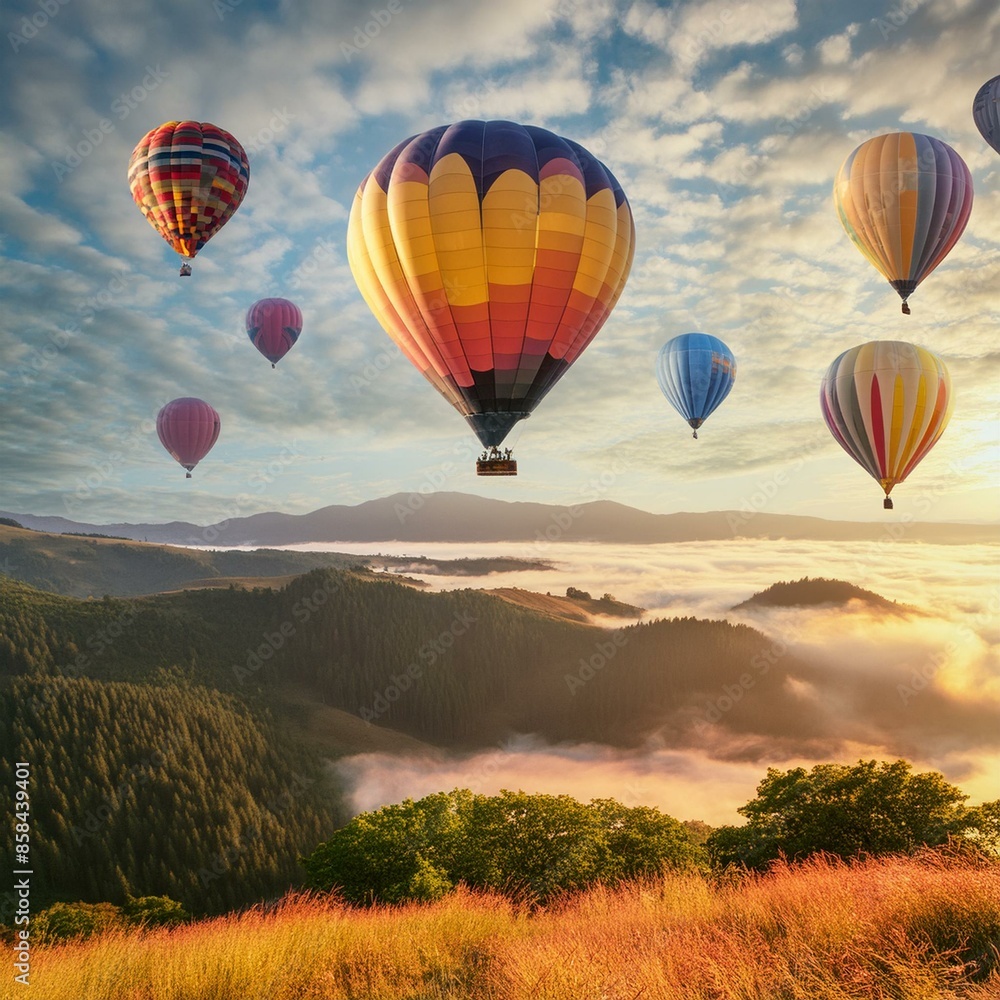 Obraz premium hot air balloon over region country