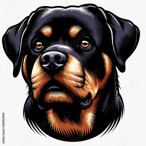Cute and Funny Rottweiler Puppy Illustration: Pedigree Companion Dog Portrait - Black and Brown Mammal Vector Art for Pet Lovers