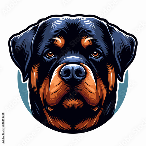 Cute and Funny Rottweiler Puppy Illustration: Pedigree Companion Dog Portrait - Black and Brown Mammal Vector Art for Pet Lovers