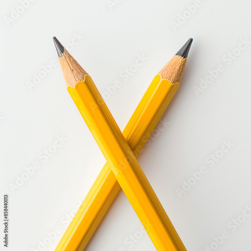 Crossed Yellow Pencils on White Background