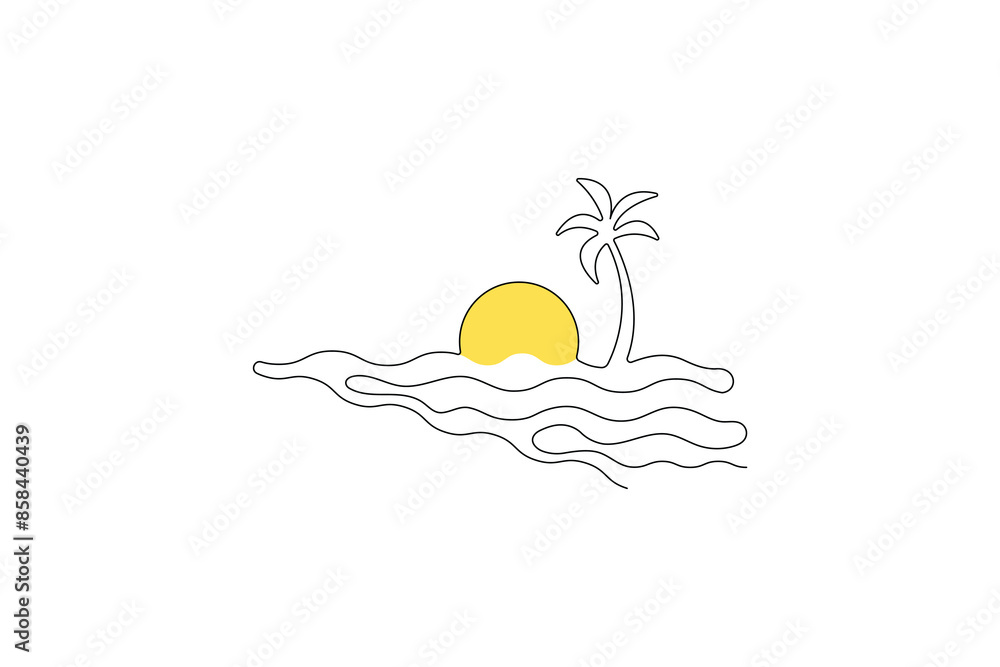 Continuous One line drawing of sunset at beach vector design Continuous One line drawing of sunset at beach vector design