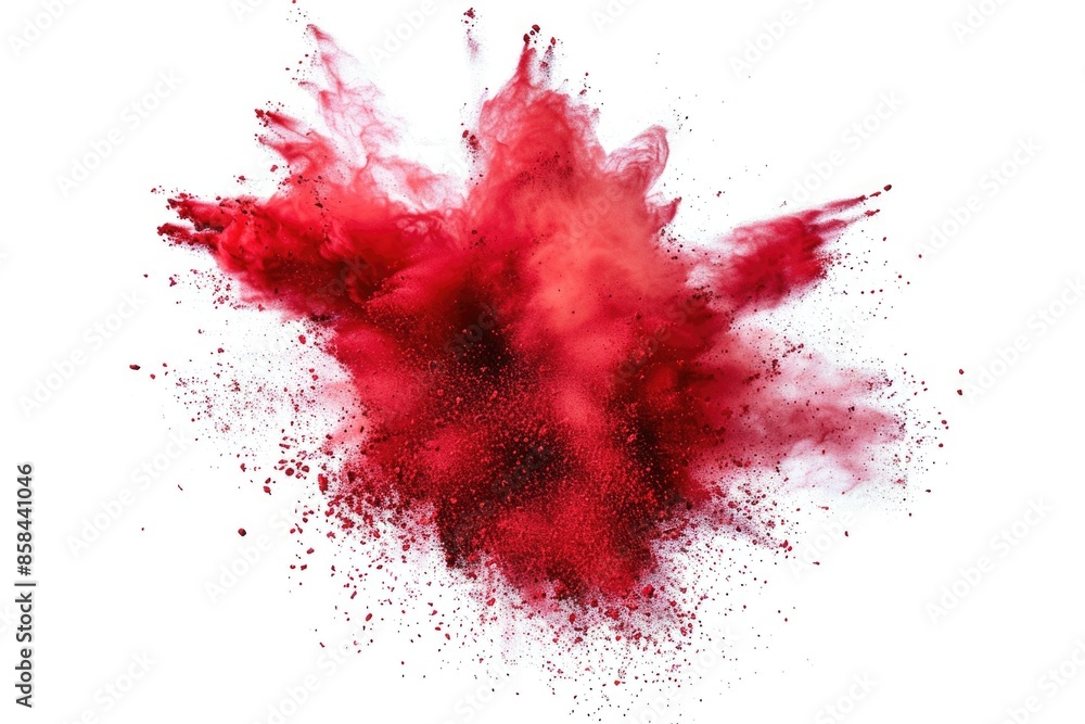 A vivid image of a red powder explosion on a white background, great for highlighting important information or adding visual interest to a design A vivid image of a red powder explosion on a white background, great for highlighting important information or adding visual interest to a design