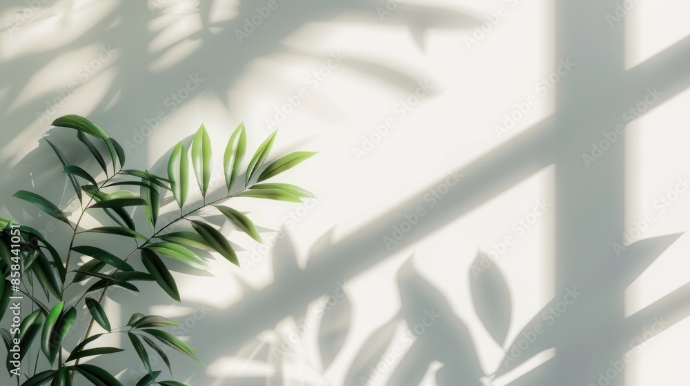 Soft light and shadows cast by green leaves on a white wall Soft light and shadows cast by green leaves on a white wall