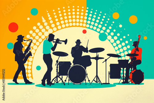 Concept illustration for Jazz Music, pop art style. Suitable for banner, social media, web, poster, greeting card, shirt, template and print advertising etc.