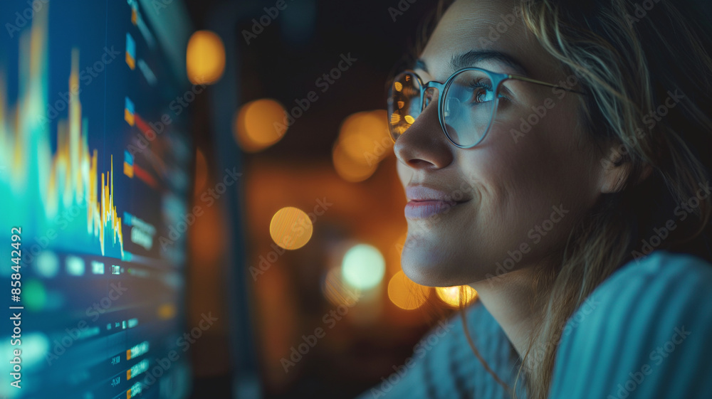 Portrait of a woman in the night office Portrait of a woman in the night office