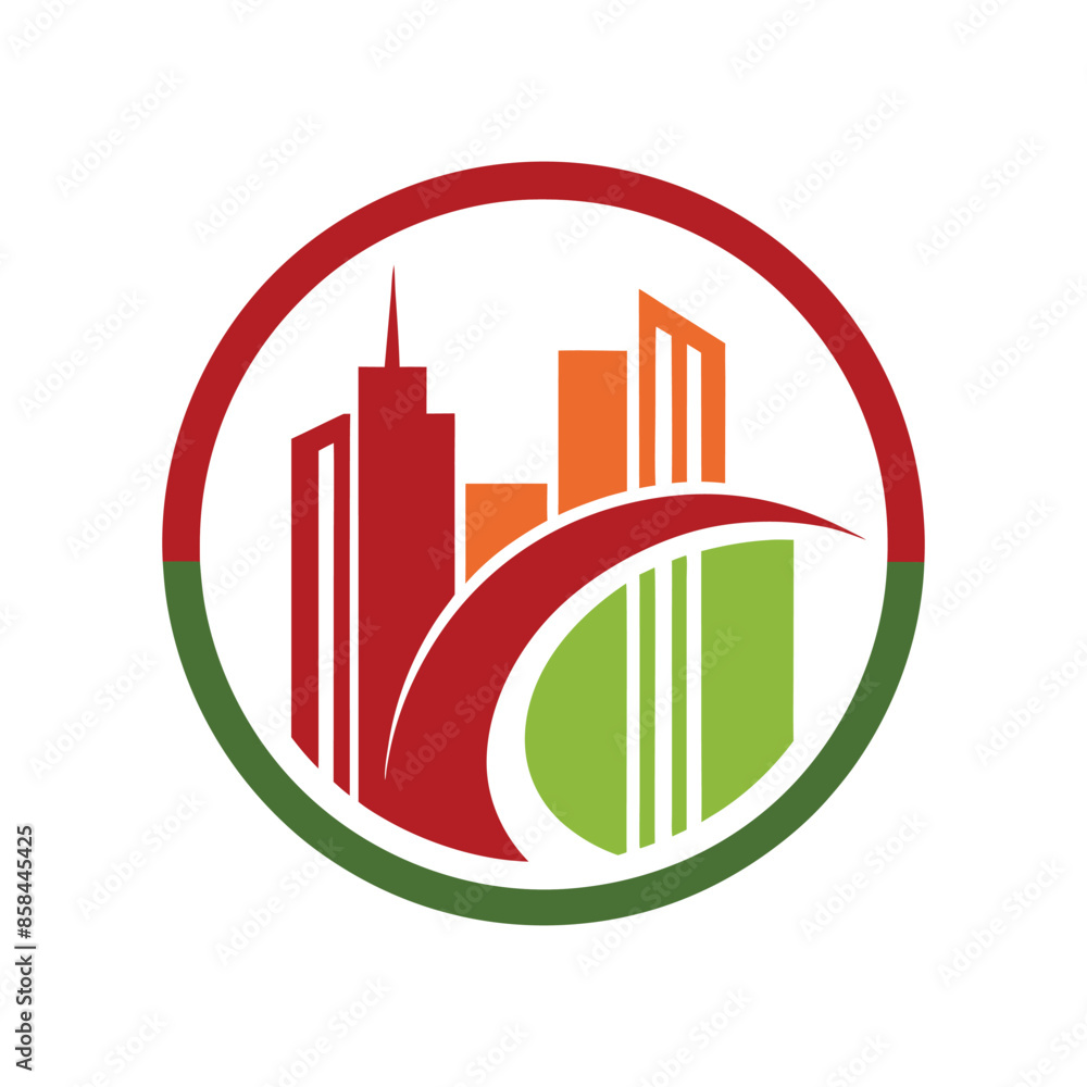 Obraz premium green city skyline, Circle City logo icon white color background, Vector Illustration.