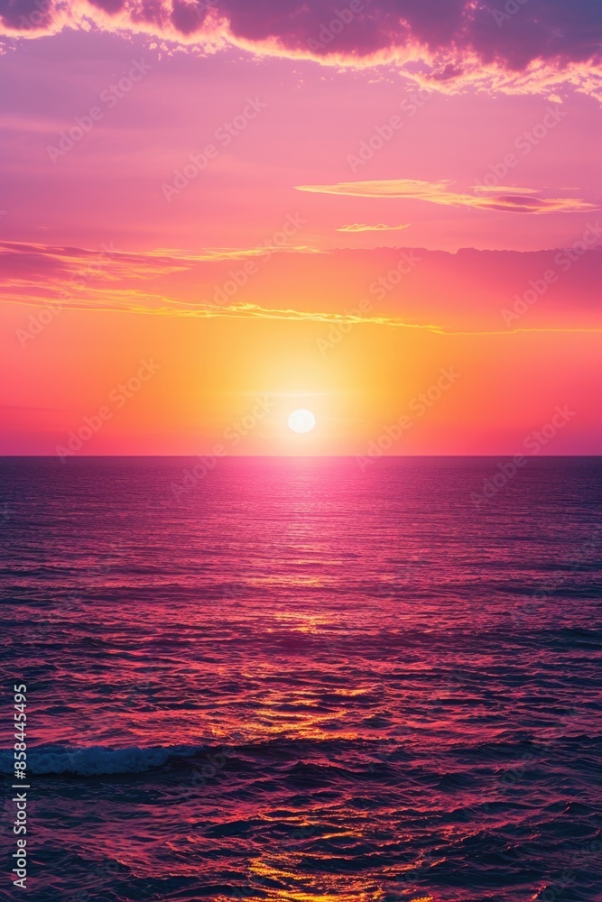 Obraz premium A beautiful ocean scene at sunset with fluffy clouds in the sky