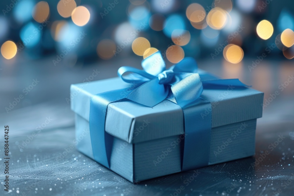 A beautifully wrapped gift box with a blue bow, perfect for special occasions A beautifully wrapped gift box with a blue bow, perfect for special occasions