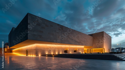 contemporary museum with exterior walls that feature integrated lighting