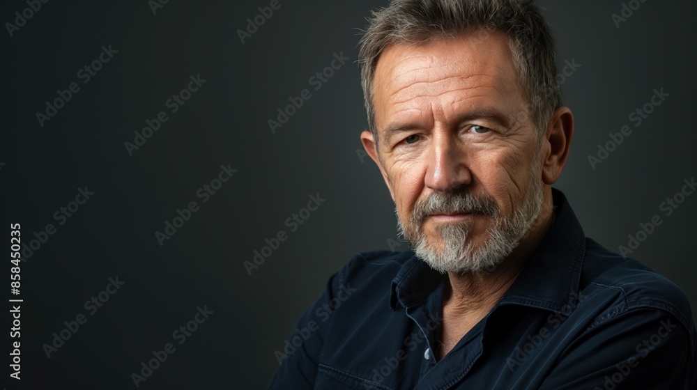 A close-up portrait of a man with gray hair and a beard A close-up portrait of a man with gray hair and a beard