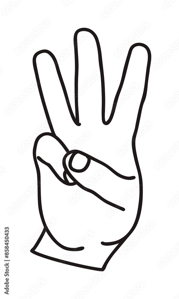 Doodle Palm icon. Counting hands showing THREE fingers. Line art style graphic design element. Png clipart isolated on transparent background Doodle Palm icon. Counting hands showing THREE fingers. Line art style graphic design element. Png clipart isolated on transparent background