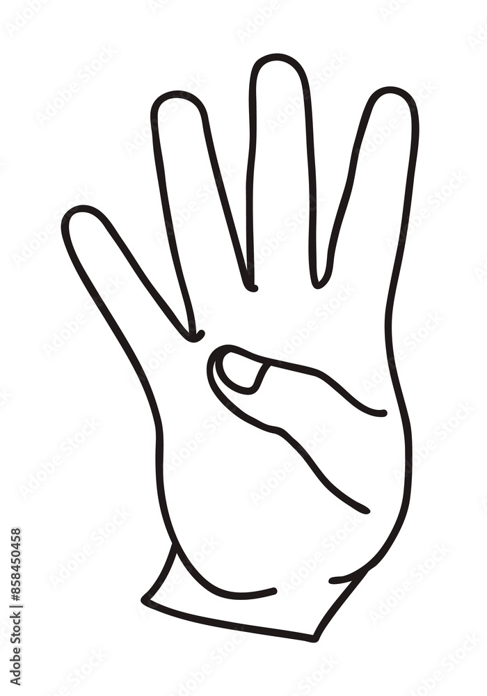 Doodle Palm icon. Counting hands showing FOUR fingers. Line art style graphic design element. Png clipart isolated on transparent background Doodle Palm icon. Counting hands showing FOUR fingers. Line art style graphic design element. Png clipart isolated on transparent background