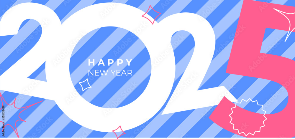 Obraz premium Cover design of 2025 happy new year. Y2k style holiday cover. Colorful and easy to remember. Happy new year 2025 design background