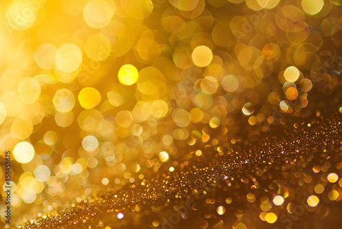 Shiny blurred gold background with colorful sparkles.