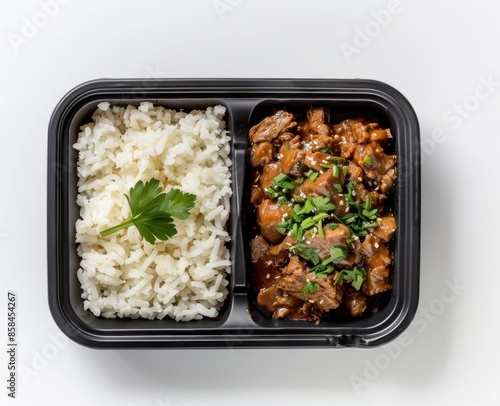 Teriyaki Chicken and Rice in a Takeout Container