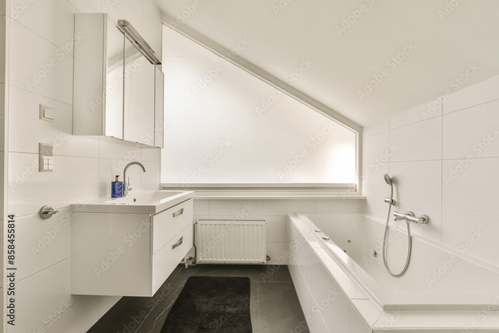 Minimalist bathroom design with large skylight in Amsterdam Minimalist bathroom design with large skylight in Amsterdam