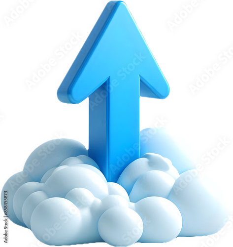 Blue arrow ascending from a cloud agianst transparency background PNG photo