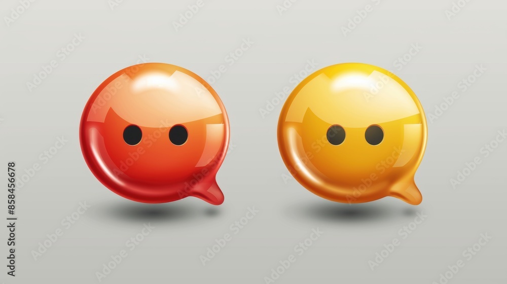 Two glossy chat bubbles with eye icons on gray background Two glossy chat bubbles with eye icons on gray background