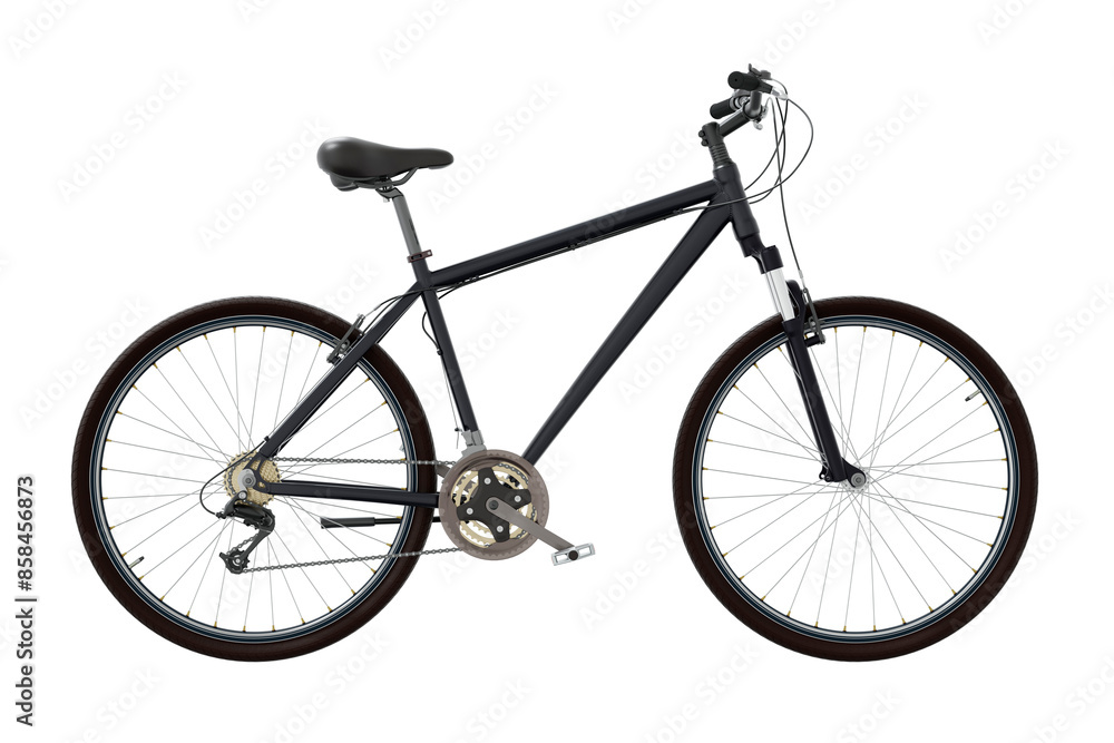 Black bicycle, side view. Black leather saddle and handles. Png clipart isolated on transparent background Black bicycle, side view. Black leather saddle and handles. Png clipart isolated on transparent background