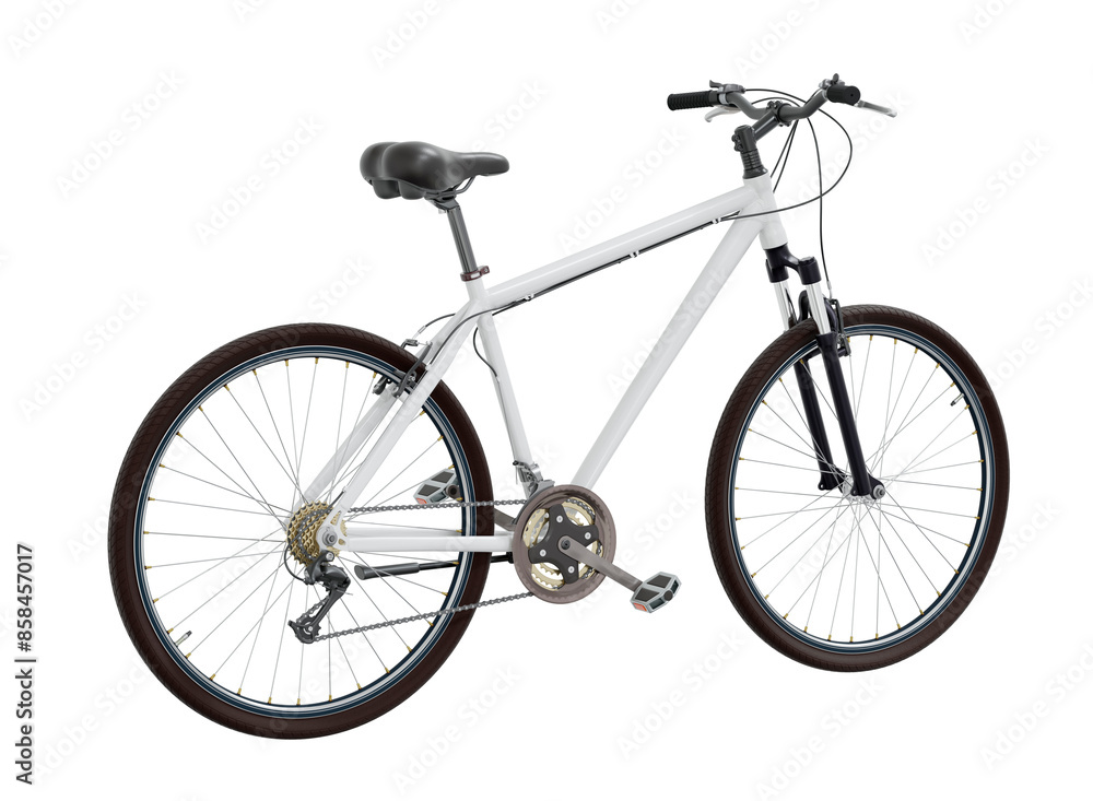 Fototapeta premium White bicycle, top back view. Black leather saddle and handles. Png clipart isolated on transparent background