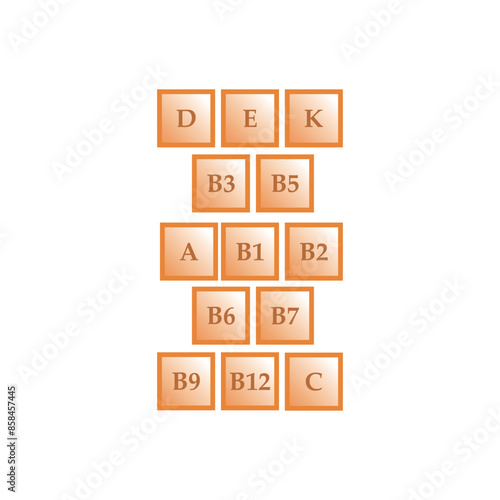 Set of 13  vitamin icons - A, D, E, C, K and group B vitamins - simple icon illustration, graphic element for products, supplements, web design and more.