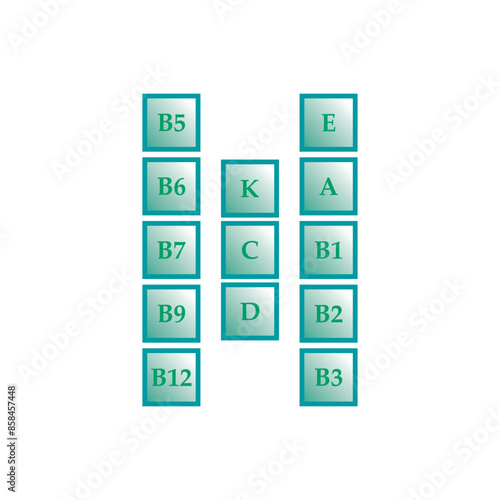 Set of 13  vitamin icons - A, D, E, C, K and group B vitamins - simple icon illustration, graphic element for products, supplements, web design and more.
