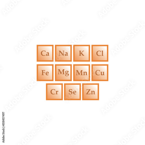 Set of 11 electrolyte icon elements - Calcium, Potassium, Chlorine, Magnesium, Sodium - to use in product, web design, advertisement and more.