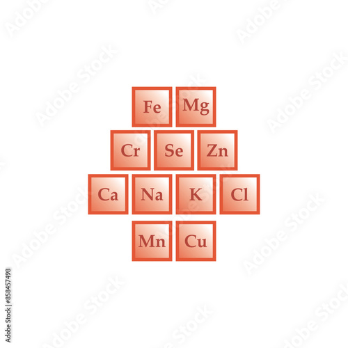 Set of 11 electrolyte icon elements - Calcium, Potassium, Chlorine, Magnesium, Sodium - to use in product, web design, advertisement and more.