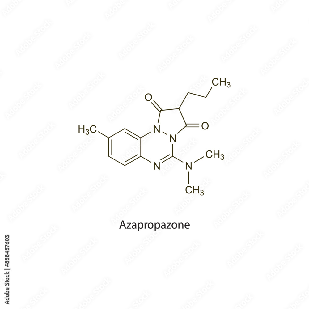 Azapropazone flat skeletal molecular structure NSAID drug used in Rheumatoid arthritis treatment. Vector illustration scientific diagram.
