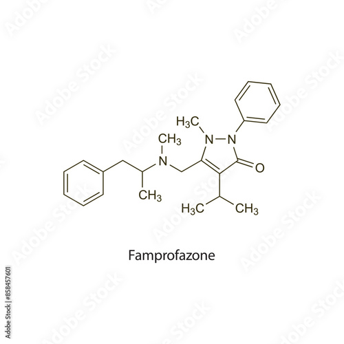 Famprofazone flat skeletal molecular structure NSAID drug used in Pain treatment. Vector illustration scientific diagram.