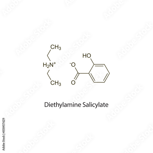 Diethylamine Salicylate flat skeletal molecular structure Rubefacient agent drug used in pain treatment. Vector illustration scientific diagram.
