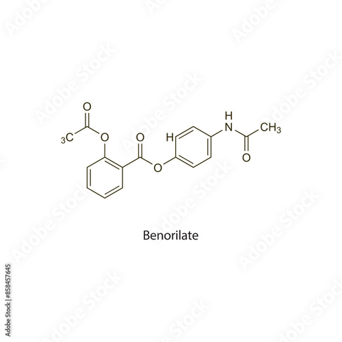 Benorilate flat skeletal molecular structure NSAID drug used in Rheumatoid arthritis treatment. Vector illustration scientific diagram.