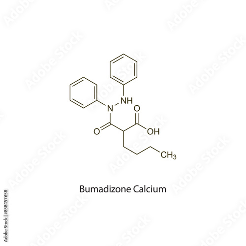 Bumadizone flat skeletal molecular structure NSAID drug used in Rheumatoid arthritis treatment. Vector illustration scientific diagram.