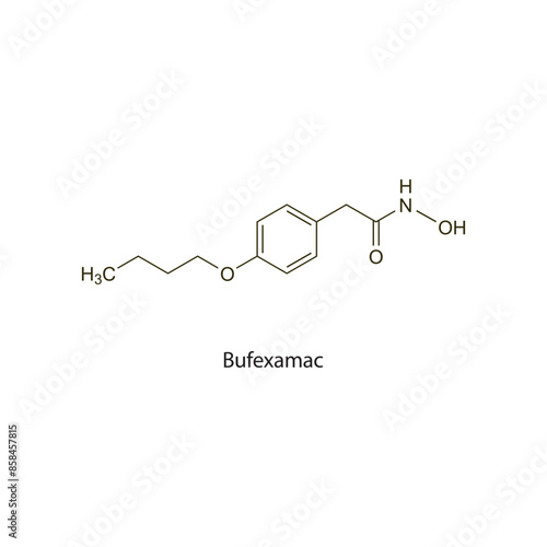 Bufexamac flat skeletal molecular structure NSAID drug used in Rheumatoid arthritis treatment. Vector illustration scientific diagram. photo