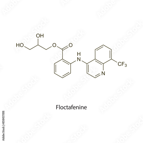 Floctafenine flat skeletal molecular structure NSAID drug used in Pain treatment. Vector illustration scientific diagram.