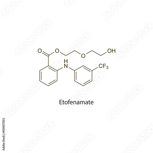 Etofenamate  flat skeletal molecular structure NSAID drug used in Pain treatment. Vector illustration scientific diagram.