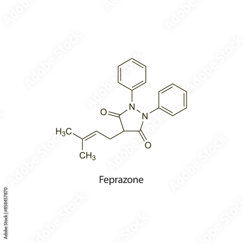 Feprazone flat skeletal molecular structure NSAID drug used in Pain treatment. Vector illustration scientific diagram.