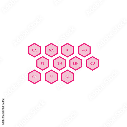 Set of 11 electrolyte icon elements - Calcium, Potassium, Chlorine, Magnesium, Sodium - to use in product, web design, advertisement and more.