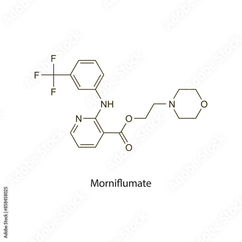 Morniflumate flat skeletal molecular structure NSAID drug used in Pain treatment. Vector illustration scientific diagram.