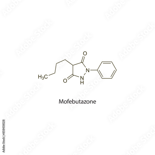 Mofebutazone flat skeletal molecular structure NSAID drug used in Pain treatment. Vector illustration scientific diagram.