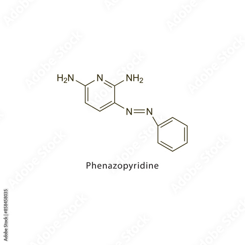 Phenazopyridine flat skeletal molecular structure Analgesic agent drug used in Urinary tract irritation treatment. Vector illustration scientific diagram.