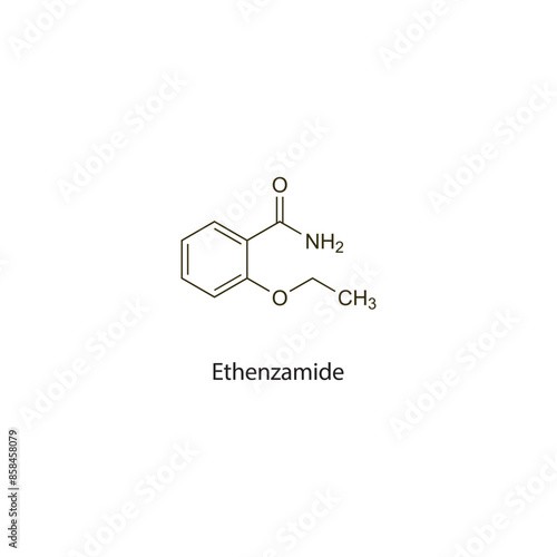 Ethenzamide flat skeletal molecular structure NSAID drug used in Pain treatment. Vector illustration scientific diagram.