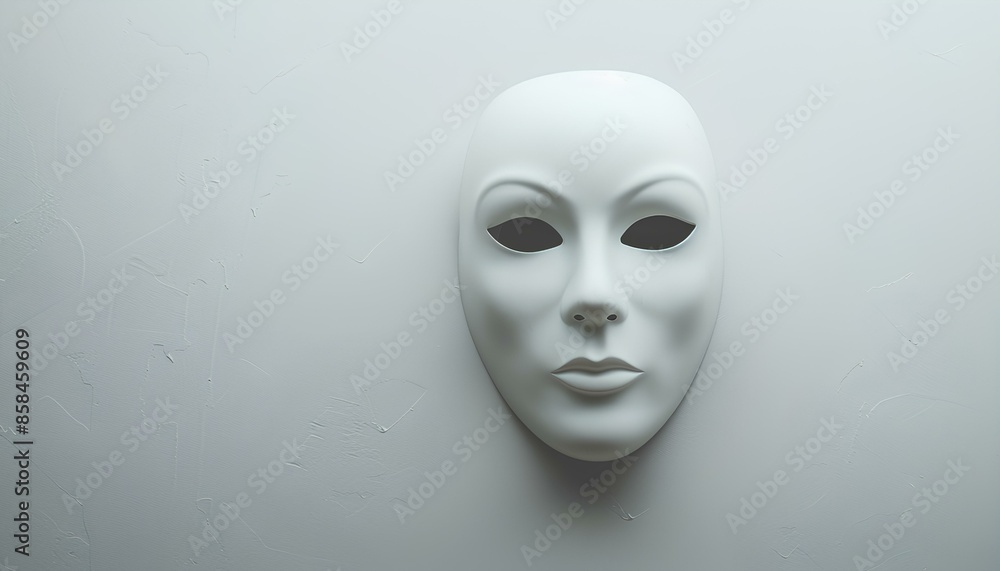 A phantom mask isolated on a white background with an enigmatic expression, evoking a sense of mystery and intrigue.