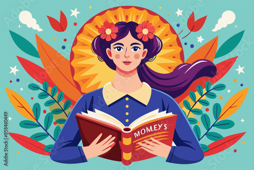 A woman with long hair engrossed in reading a book.