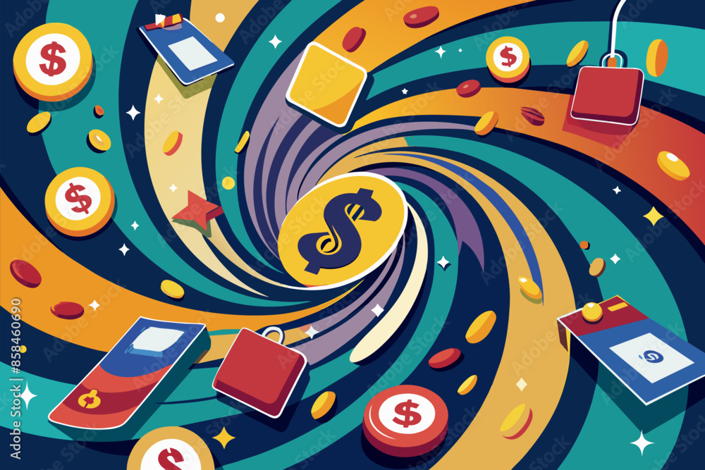 Fototapeta premium Colorful illustration of money and coins, representing wealth and prosperity.