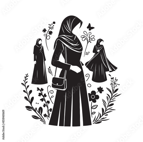 hijab style standing style vector illustration design silhouette