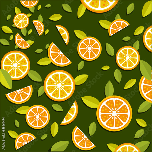 Fresh juicy lemon, Orange cutting slices with Green leaves.
