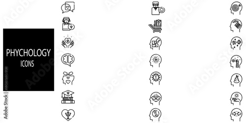 Phychology  21 icons collection. inluded Psychologist, psychotherapist services. Creative concept useful for logotype, insignia, brand identity design.Vector illustration.